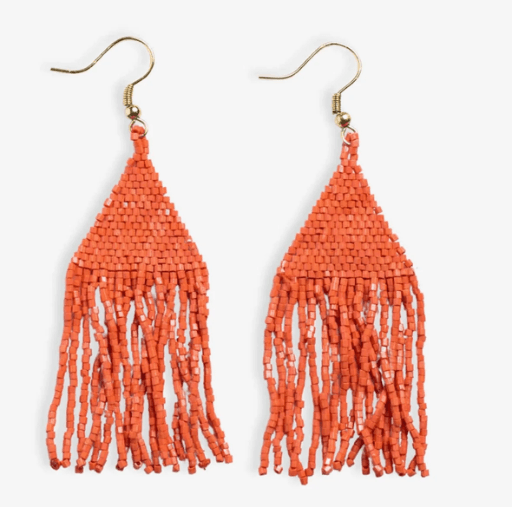 Lexie Solid Beaded Fringe Earrings- Coral