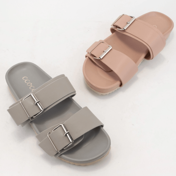 Rouge Double Buckle Side Strap Sandal - Grey