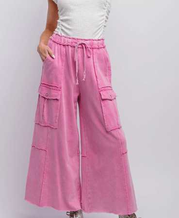 Mineral Washed Wide Leg- Plus Size - Bubble Gum Pink