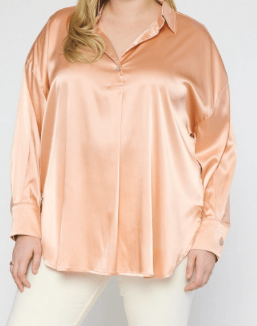 Satin Button Up Plus Size Shirt