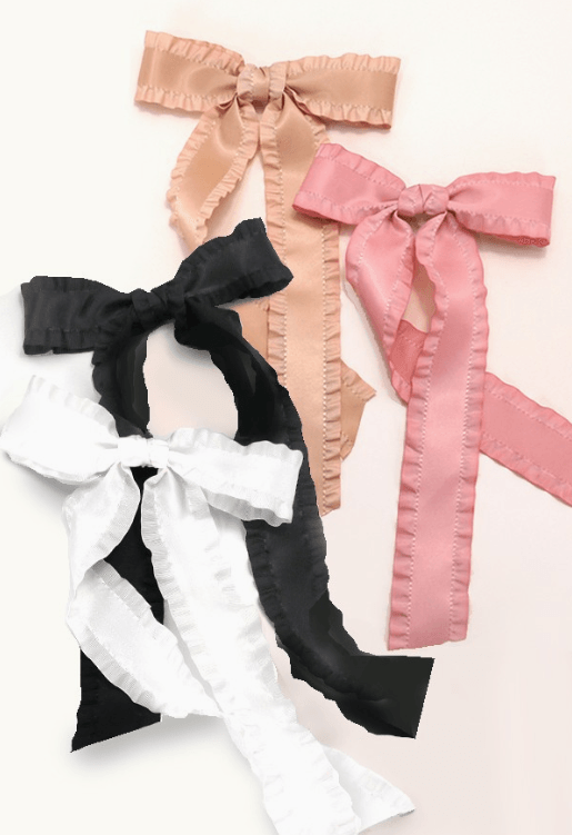 Scalloped Trim Satin Bow Hair Clips