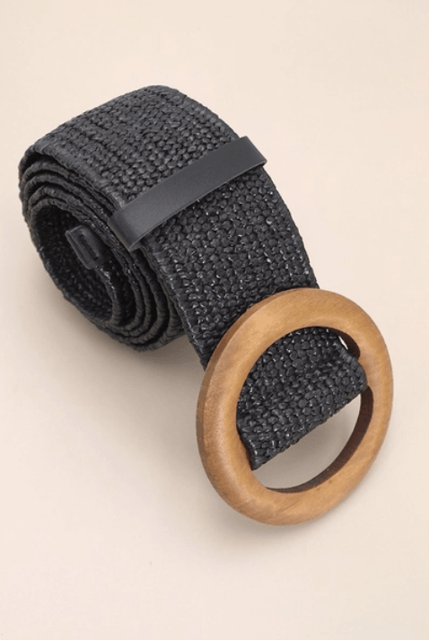 Wooden Buckle Woven Rattan Stretch Waist Belt