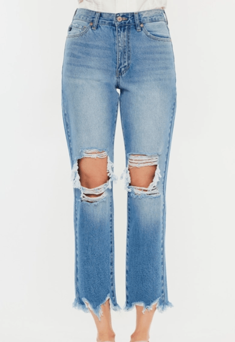 KanCan High Rise Mom Jeans Distressed Medium Wash