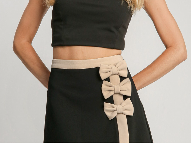 Color Blocked Straight Bow Mini Skirt