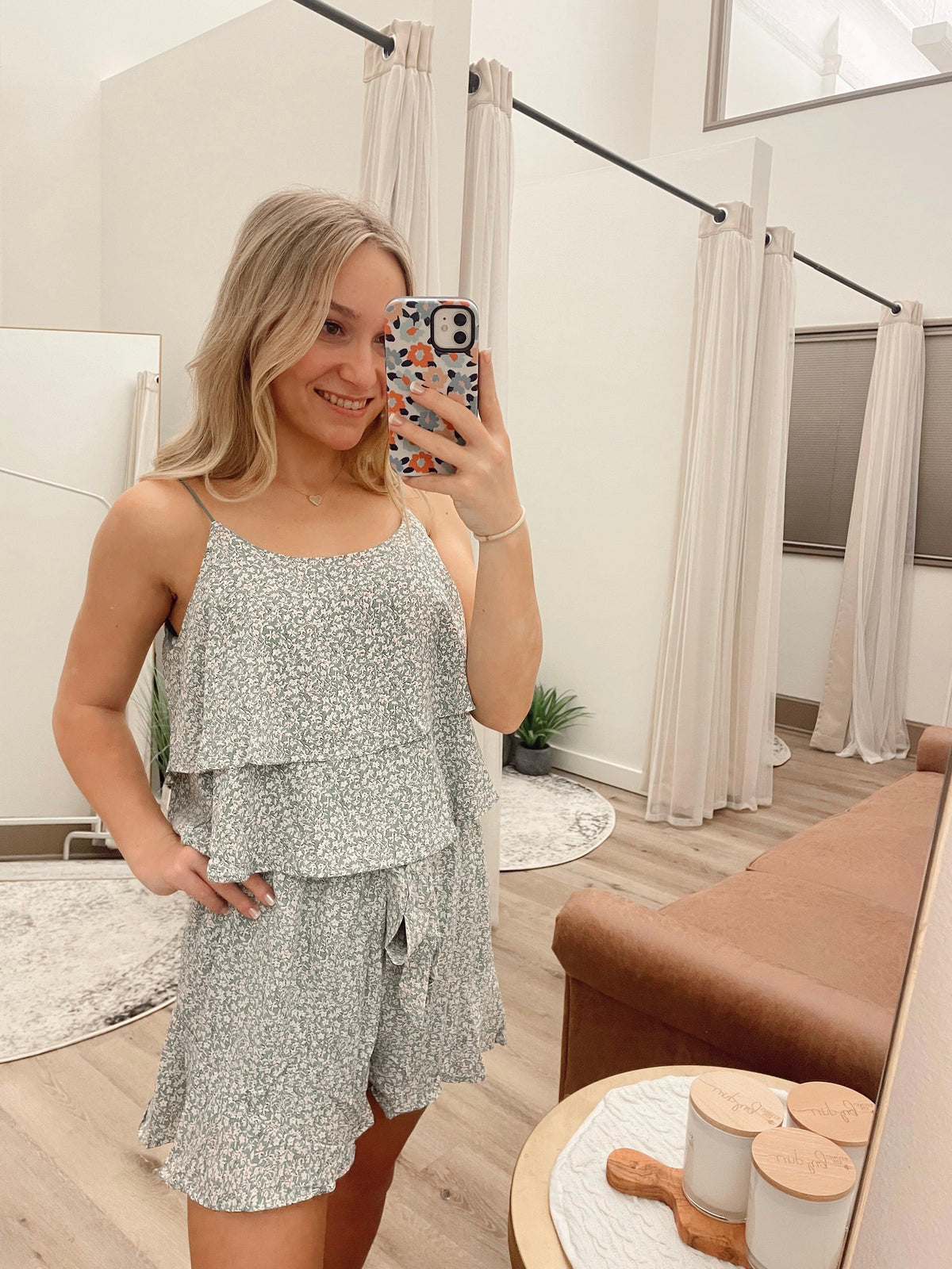 Sage Floral Tiered Romper