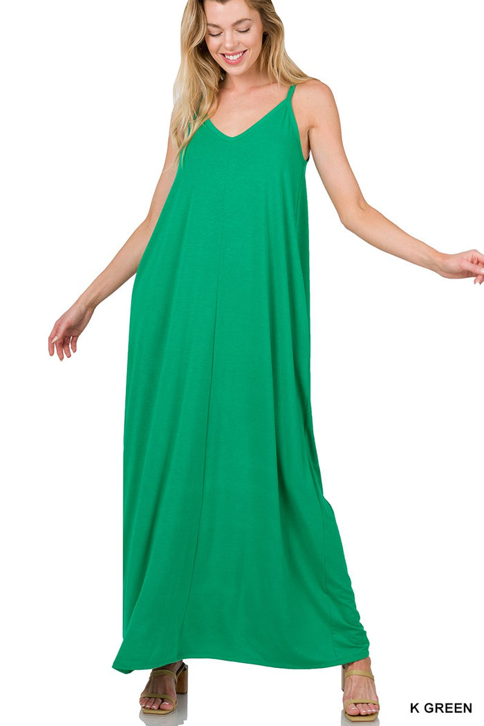 V-NECK CAMI MAXI DRESS WITH SIDE POCKETS