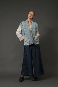 Yoka Pintuck Wide Leg Denim Pants