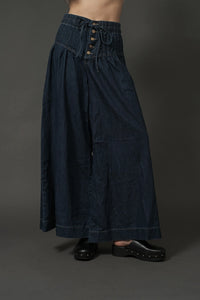 Yoka Pintuck Wide Leg Denim Pants