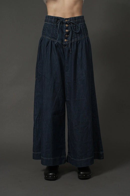 Yoka Pintuck Wide Leg Denim Pants