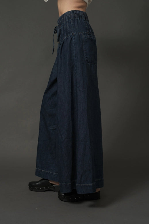 Yoka Pintuck Wide Leg Denim Pants