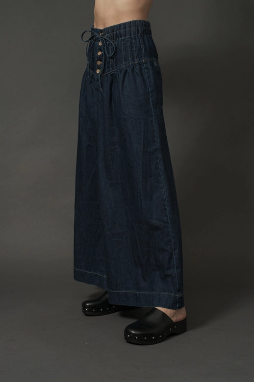 Yoka Pintuck Wide Leg Denim Pants