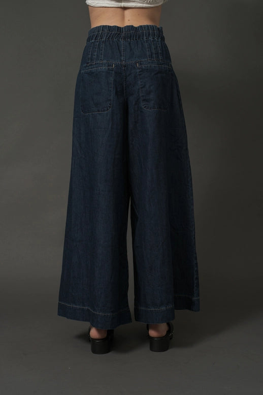 Yoka Pintuck Wide Leg Denim Pants