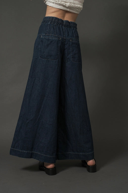 Yoka Pintuck Wide Leg Denim Pants