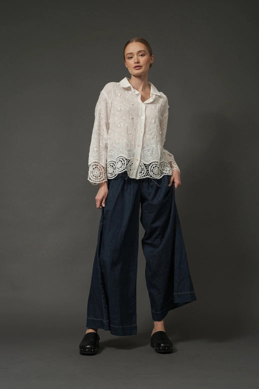 Yoka Pintuck Wide Leg Denim Pants