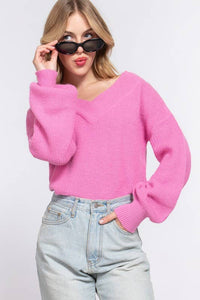 Women's Long Sleeve V-Neck Sweater | Double V-Neck Style