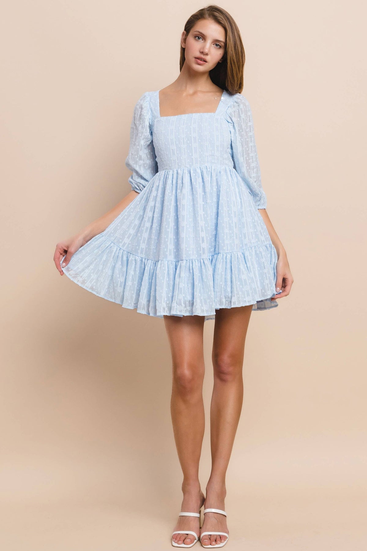 Square Neck A-Line Babydoll Dress with Back Ties