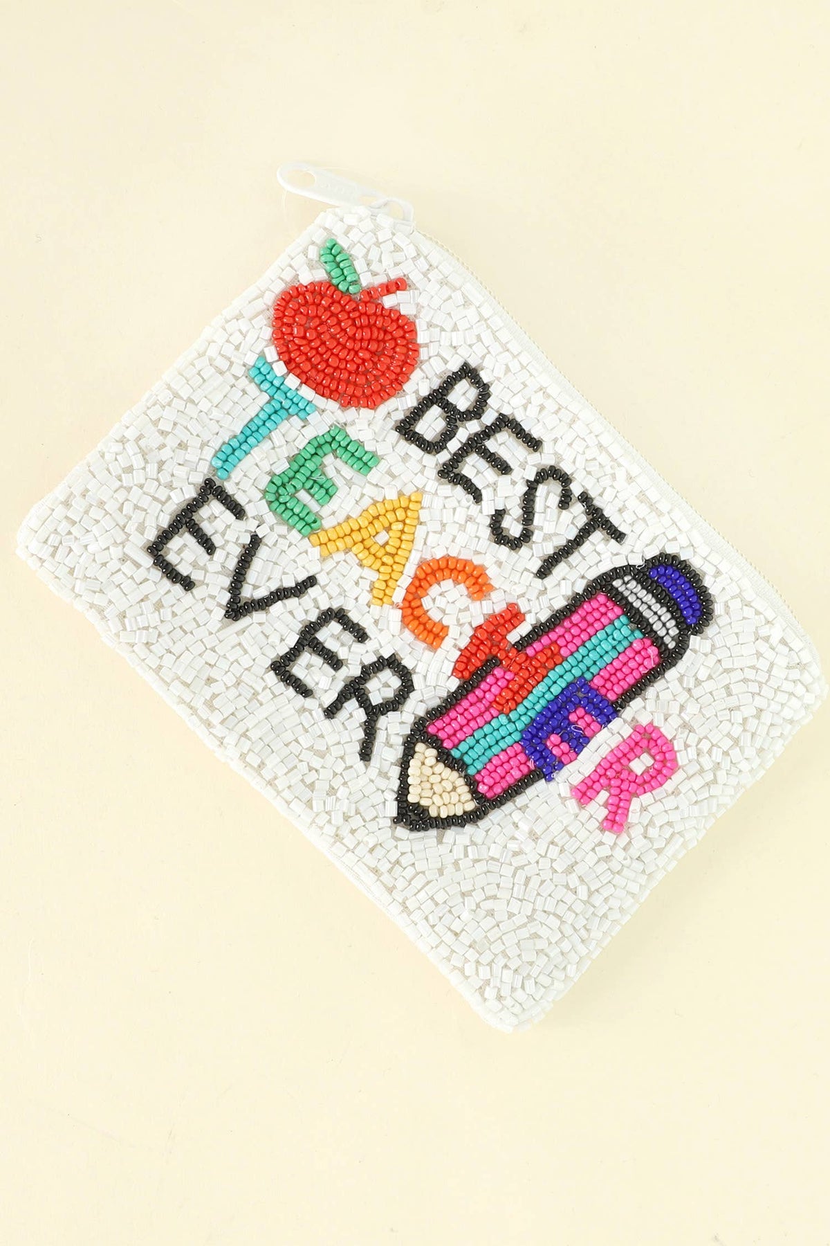 Best Teacher Ever Beaded Zipper Coin Bag