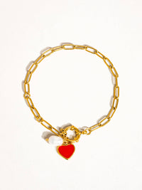 Eulalie 18K Gold Non-Tarnish Heart Pearl Chain Bracelet