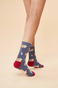 Snuffling Hedgehogs Ankle Socks - Navy