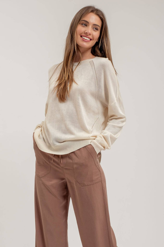 Cream Solid Back Buttoned Pullover Sweater