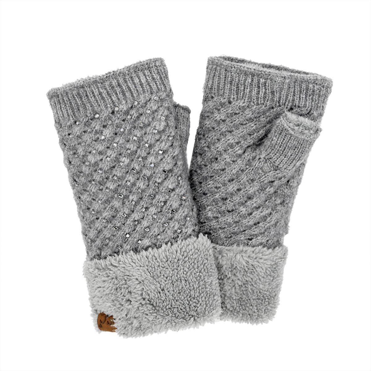 Rhinestone Fingerless C.C Glove - Grey