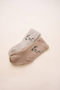 Hummingbird Motif Knee Socks - Soft Wool Blend