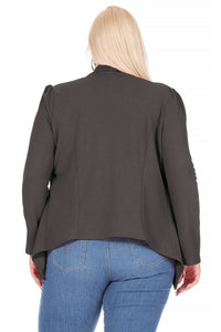 Women's Plus Size Long Sleeve Open Front Blazer- Charcoal Gray