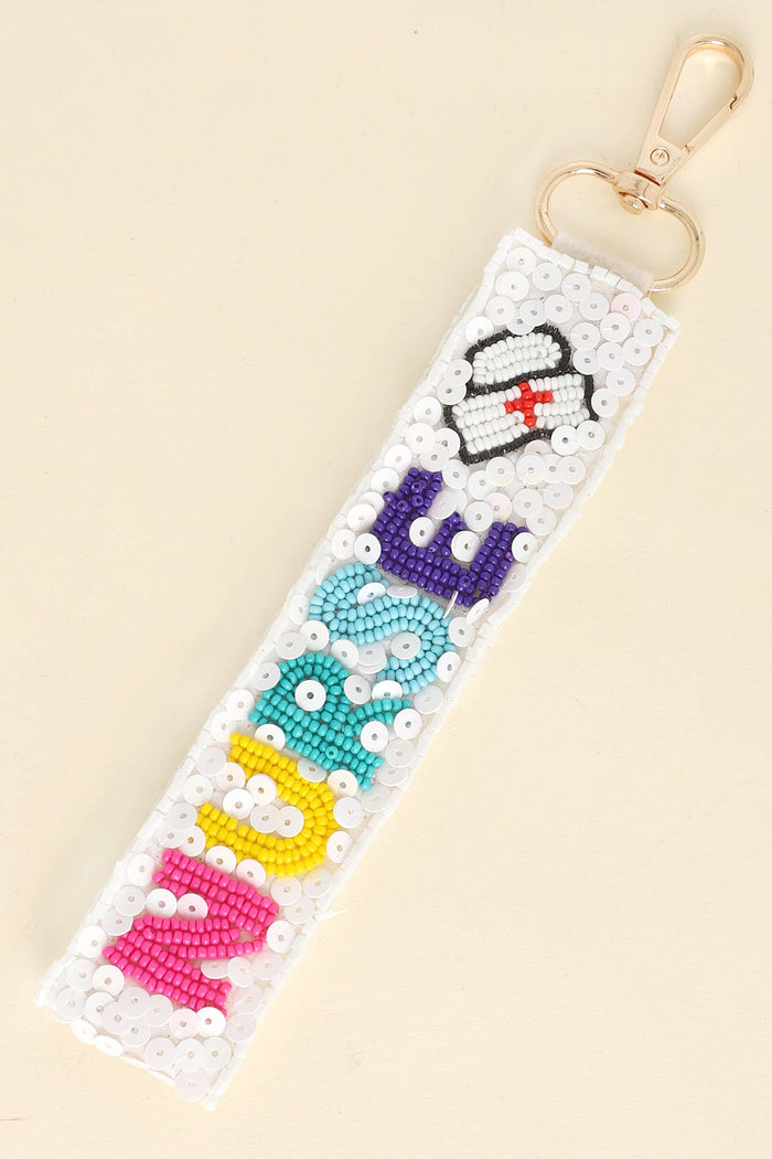 Nurse Long Strip Lettering Beaded Keychain