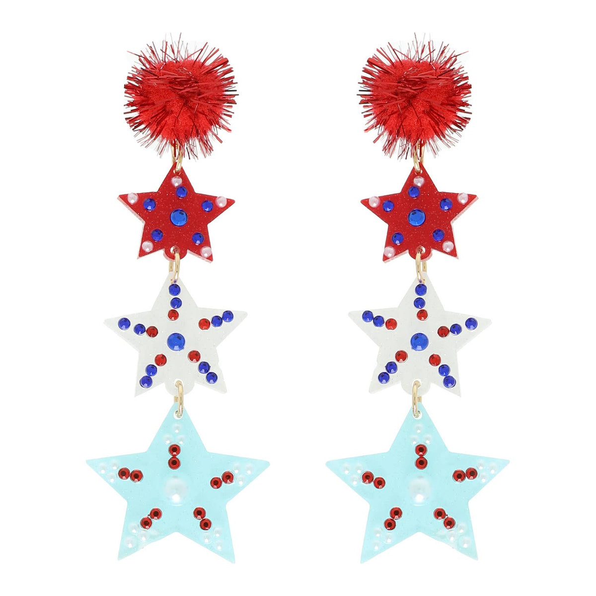 Patriotic Rhinestone Star Acrylic Earrings