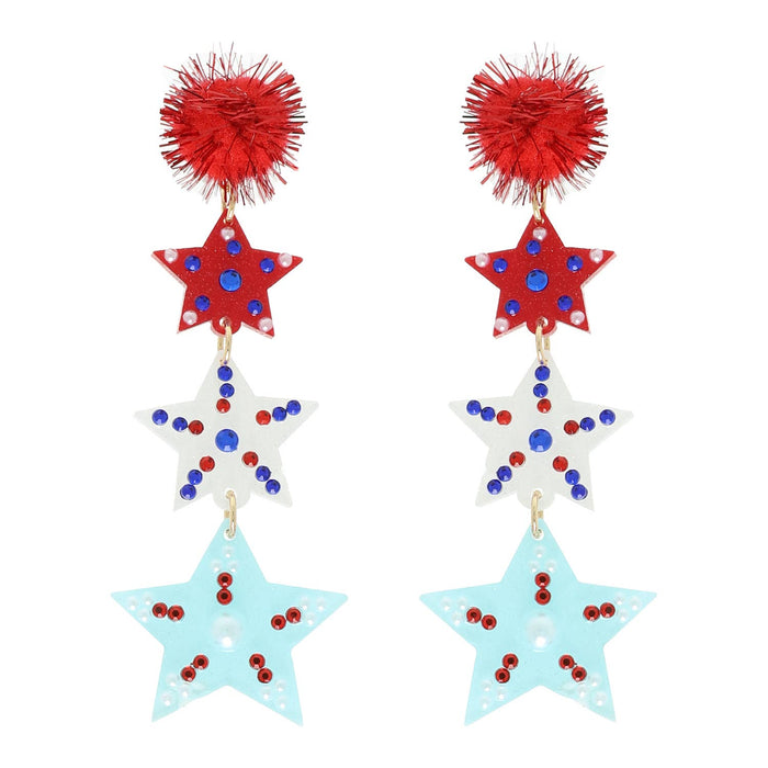 Patriotic Rhinestone Star Acrylic Earrings