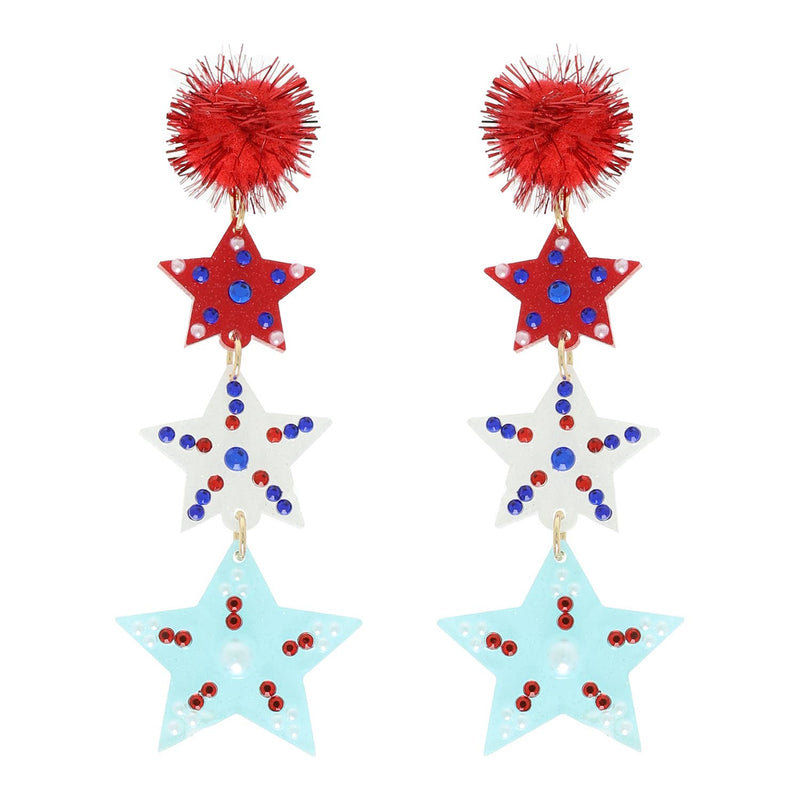 Patriotic Rhinestone Star Acrylic Earrings