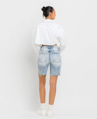 Super high-rise is stressed Bermuda jeans back with pockets