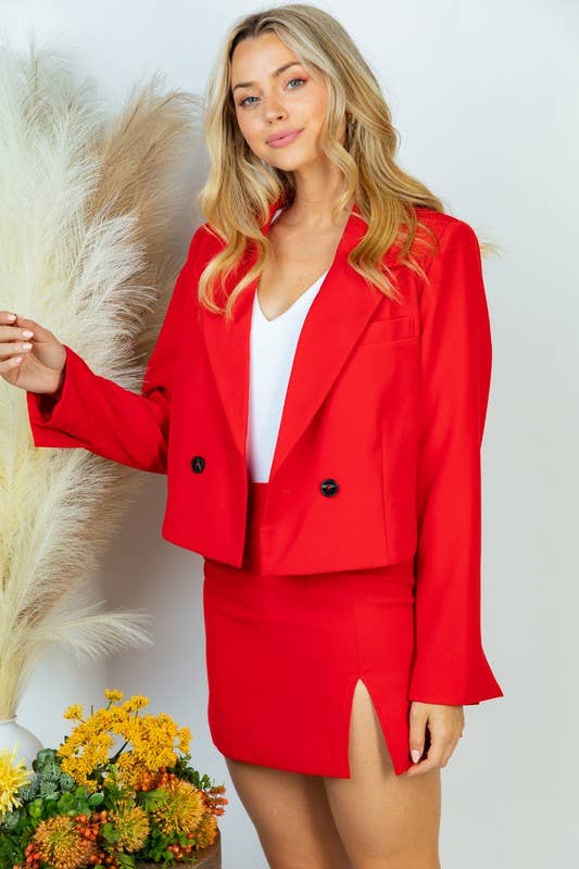 Solid Woven Two Piece Blazer Set