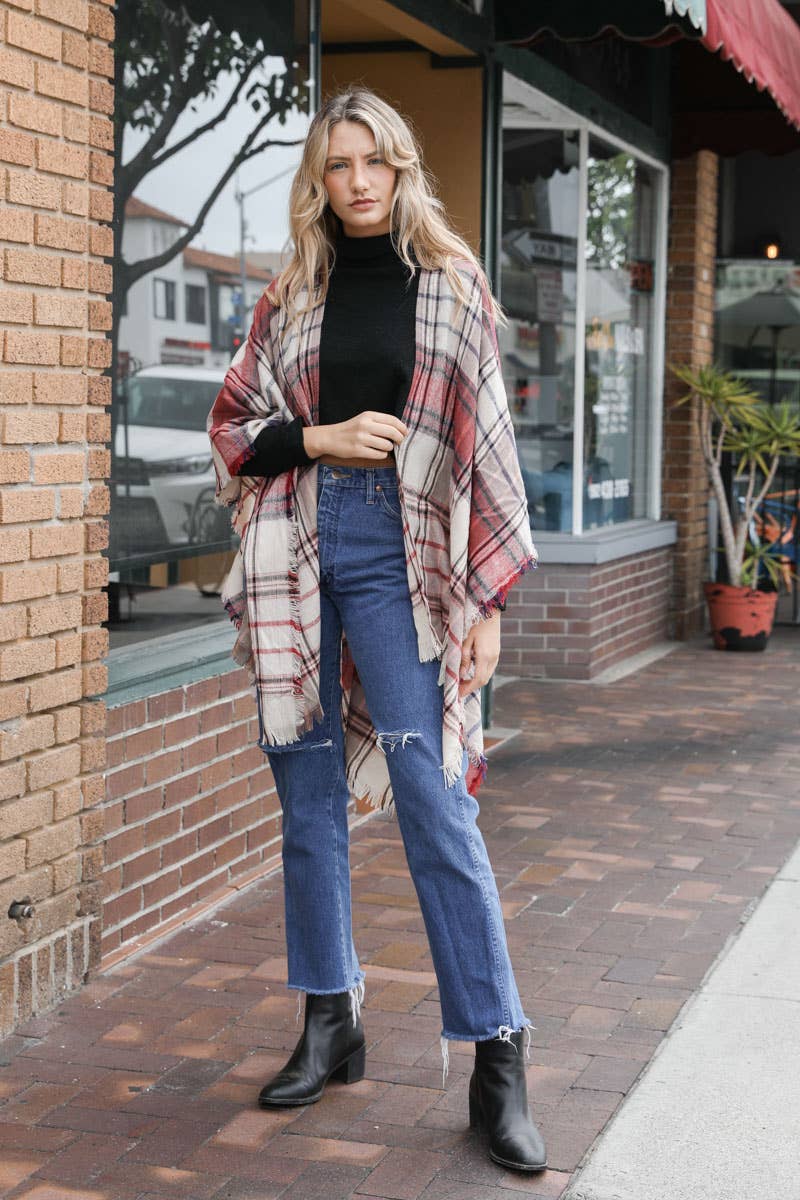 Lightweight Plaid Ruana Wrap