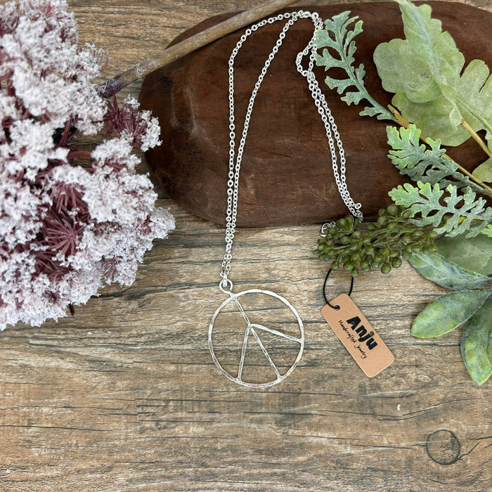 Silver Plated Pendant Necklace - Peace Sign