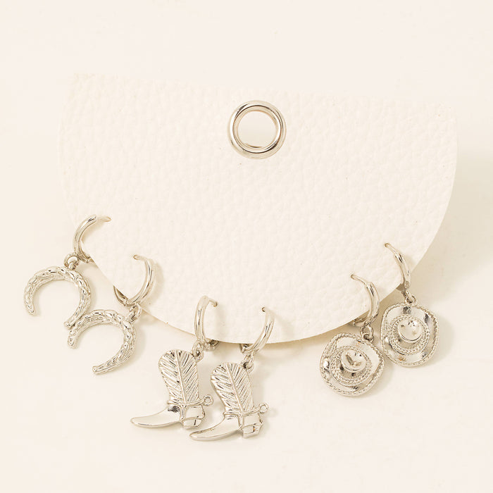 Cowboy Theme Charms Hoop Earrings Set