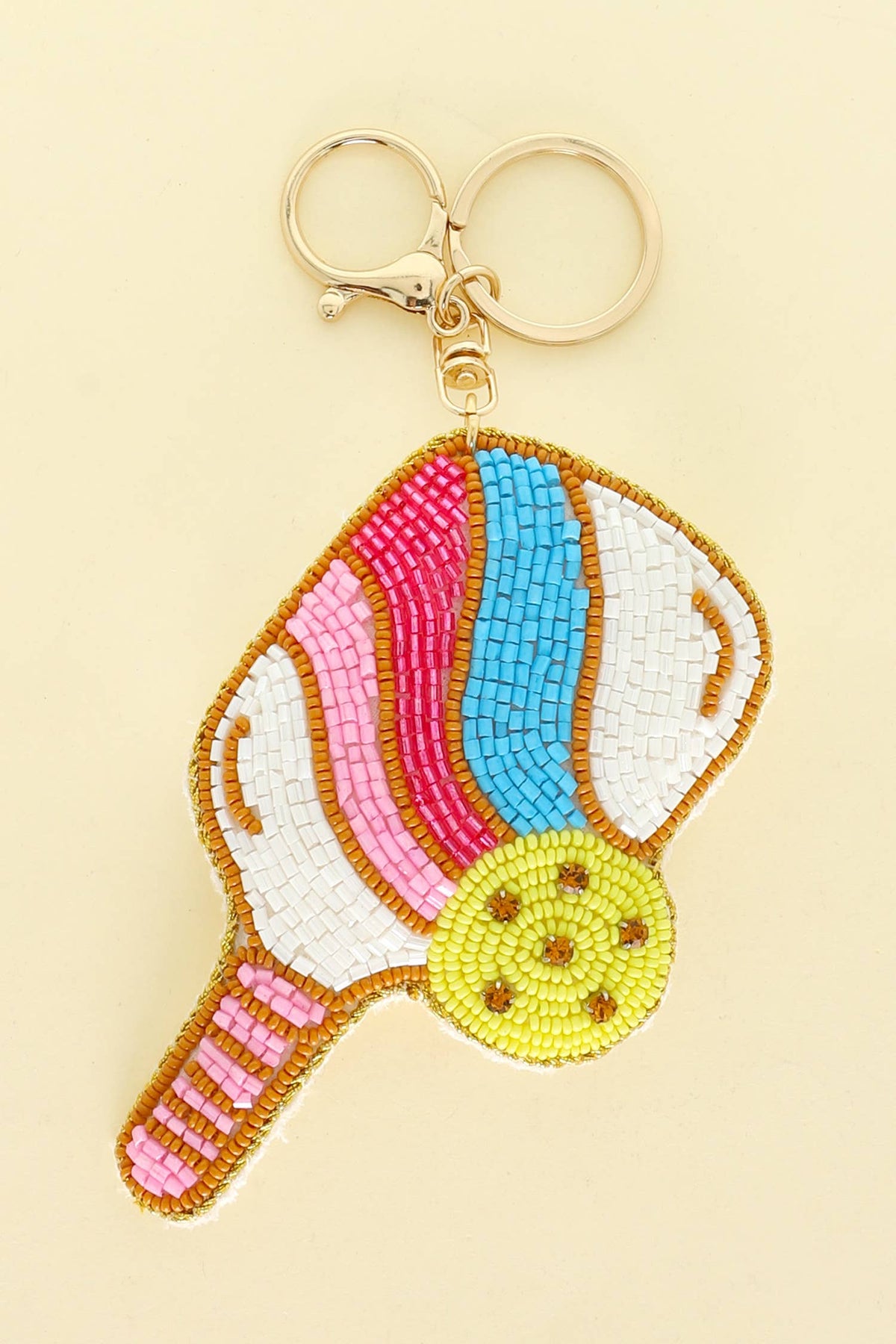 Pickle Ball Seed Beaded Rhinestone Keychain