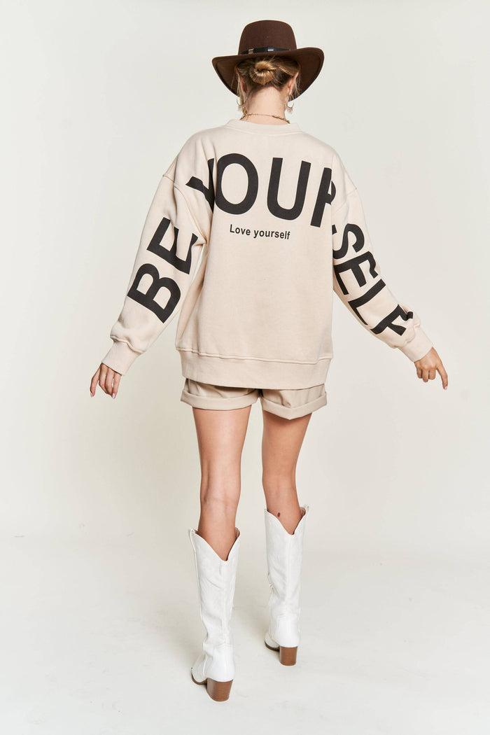 Be Yourself Love Yourself Printed Oversized Sweatshirt