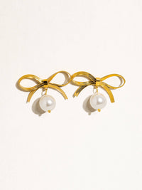 Alice 18K Gold Non-Tarnish Bow Dangle Pearl Earring