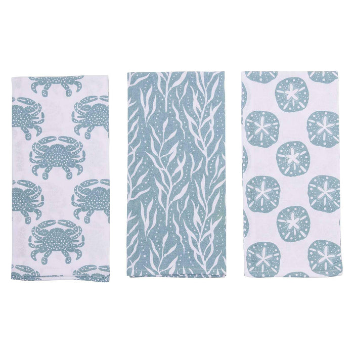 BLUE WAVES Cotton Kitchen Towels, Set of 3