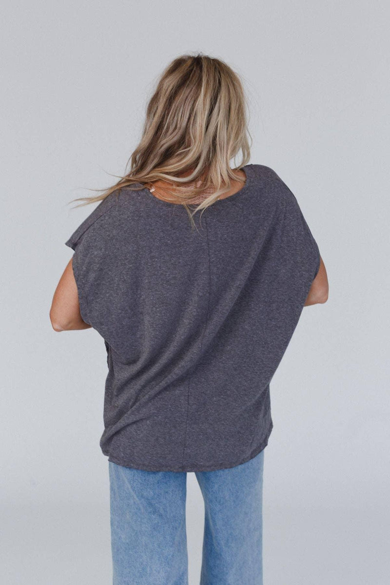 Women's Charcoal Lace V-Neck Top - Back View