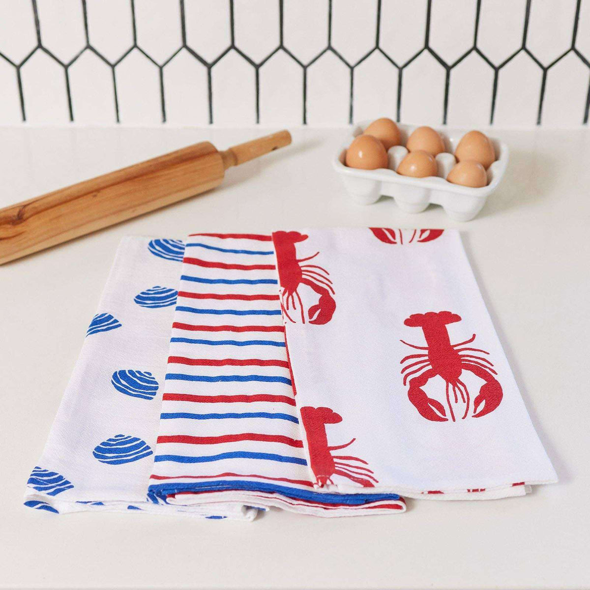 COASTAL Cotton Kitchen Towels, Set of 3