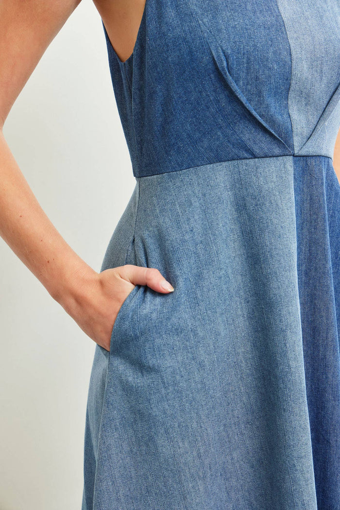 Stylish Washed Denim Midi Dress - Side View