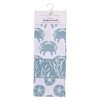 BLUE WAVES Cotton Kitchen Towels, Set of 3