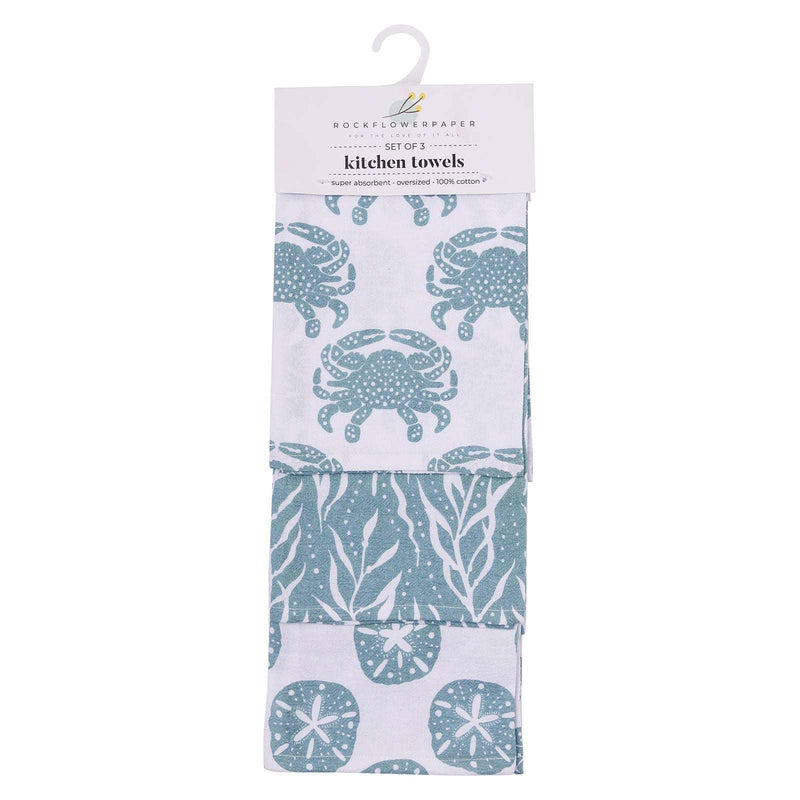 BLUE WAVES Cotton Kitchen Towels, Set of 3