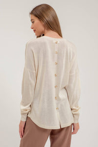 Cream Solid Back Buttoned Pullover Sweater