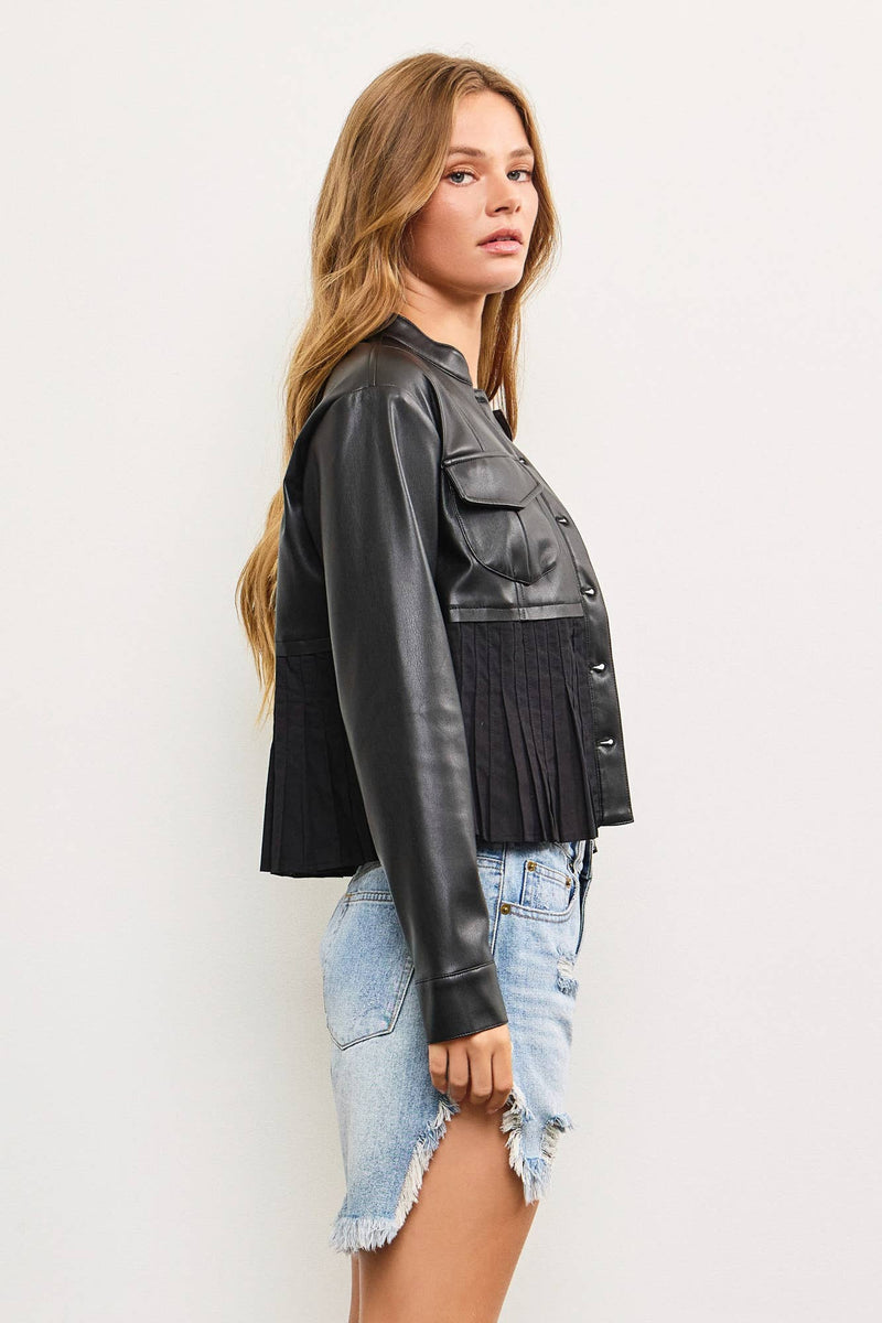 Black Pleated Leather Jacket