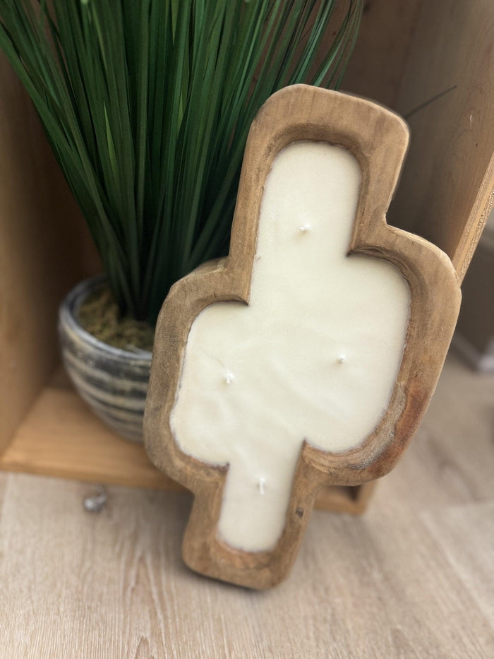 Cactus Shape Dough Bowl Wood Candle