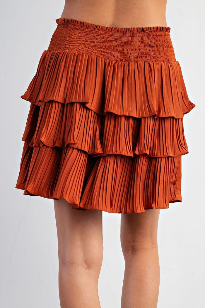 copper satin tiered mini skirt back