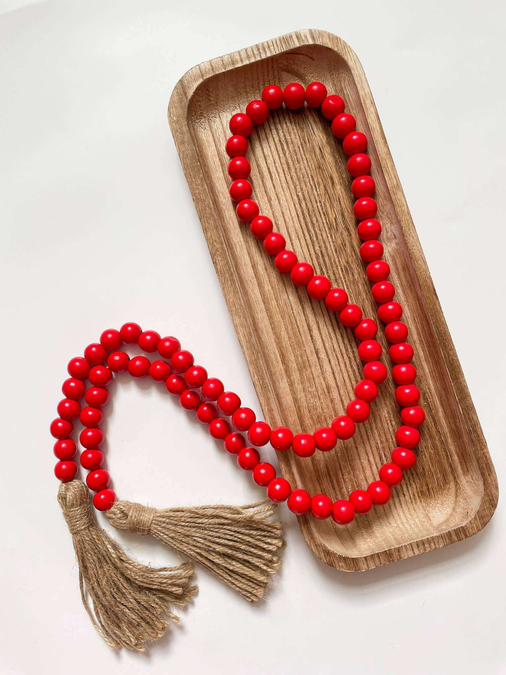 Eco-friendly Red Wood Bead Garland with Tassels